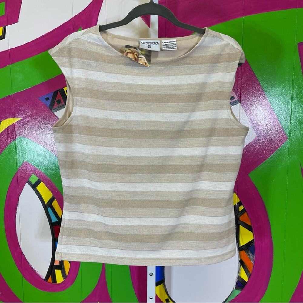 NWT Kathy Ireland, Sleeveless Striped Blouse. Size Large.